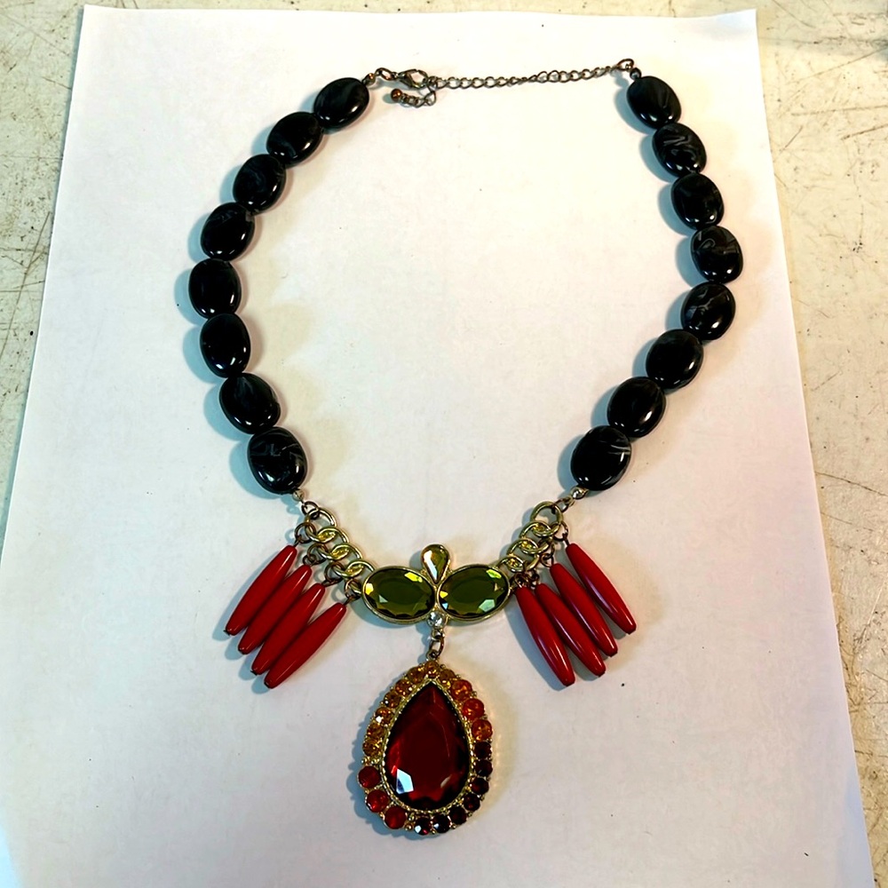 Handcrafted repurposed beads /  stone /  glass pendant necklace. Costume